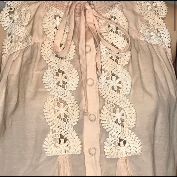 Free People Peach Lace Button Up Sleeveless Blouse - Picture 7 of 7